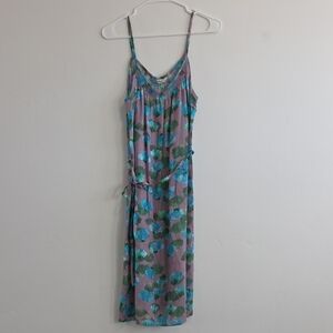 Tucker Blue and Green Floral Silk Slip Dress